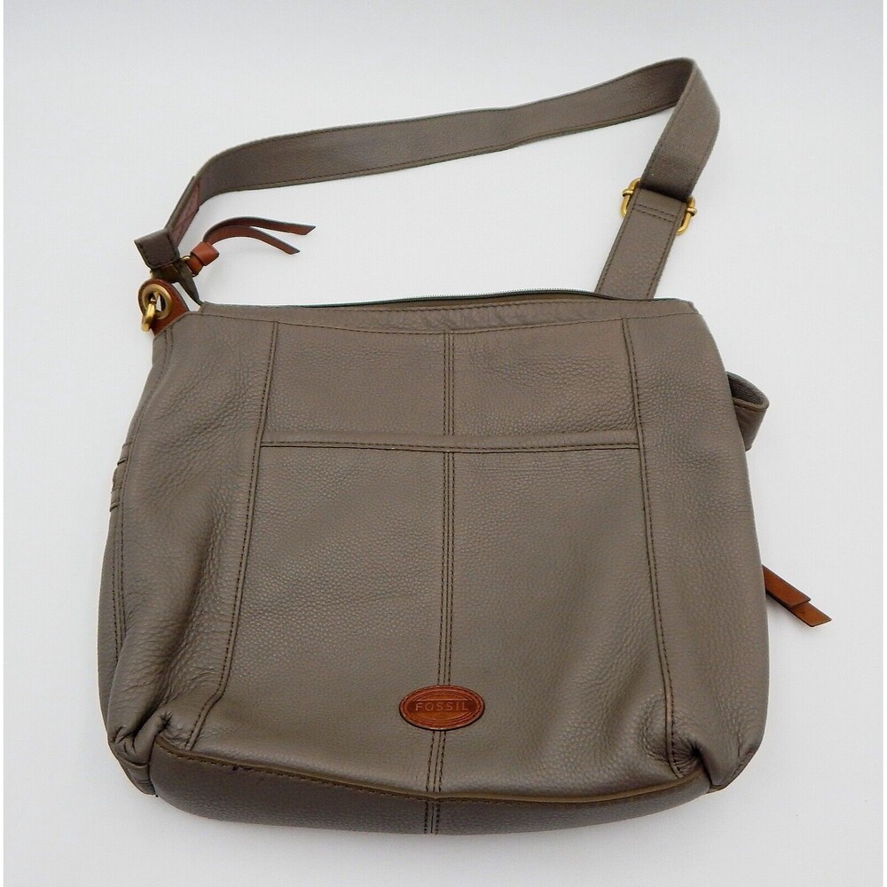 FOSSIL Morgan Traveler Olive Grey Pebbled Leather Messenger Crossbody Shoulder